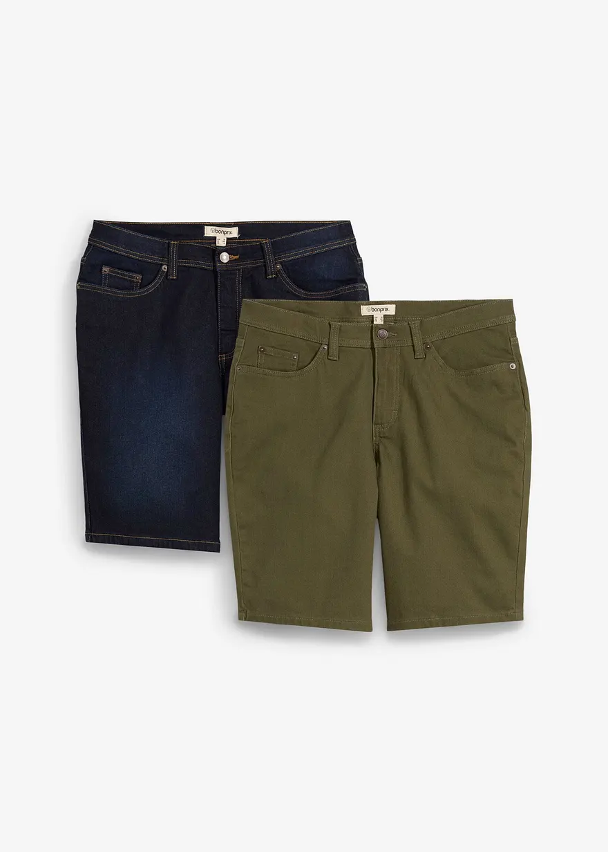 Stretch-Jeans-Bermuda, Regular Fit (2er Pack) in blau von vorne - bonprix