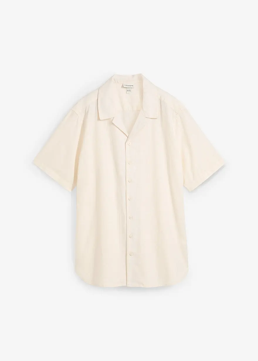 Kurzarmhemd aus Leinen in beige von vorne - bonprix