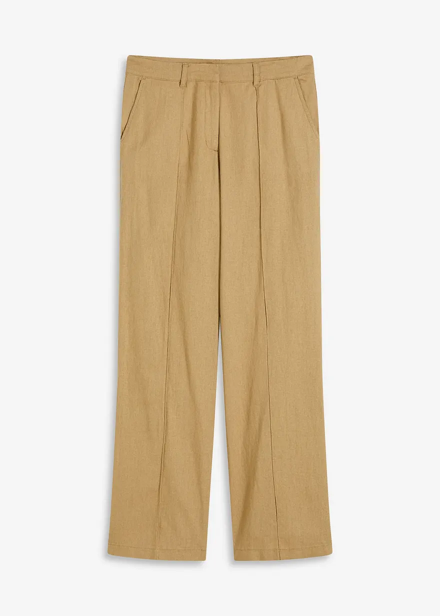 Highwaist-Bundfaltenhose mit Leinen in braun von vorne - bonprix