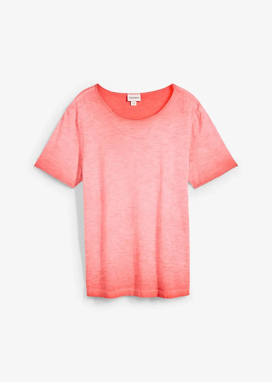 T-Shirt aus reiner Bio-Baumwolle in gewaschener Optik in pink von vorne - bonprix