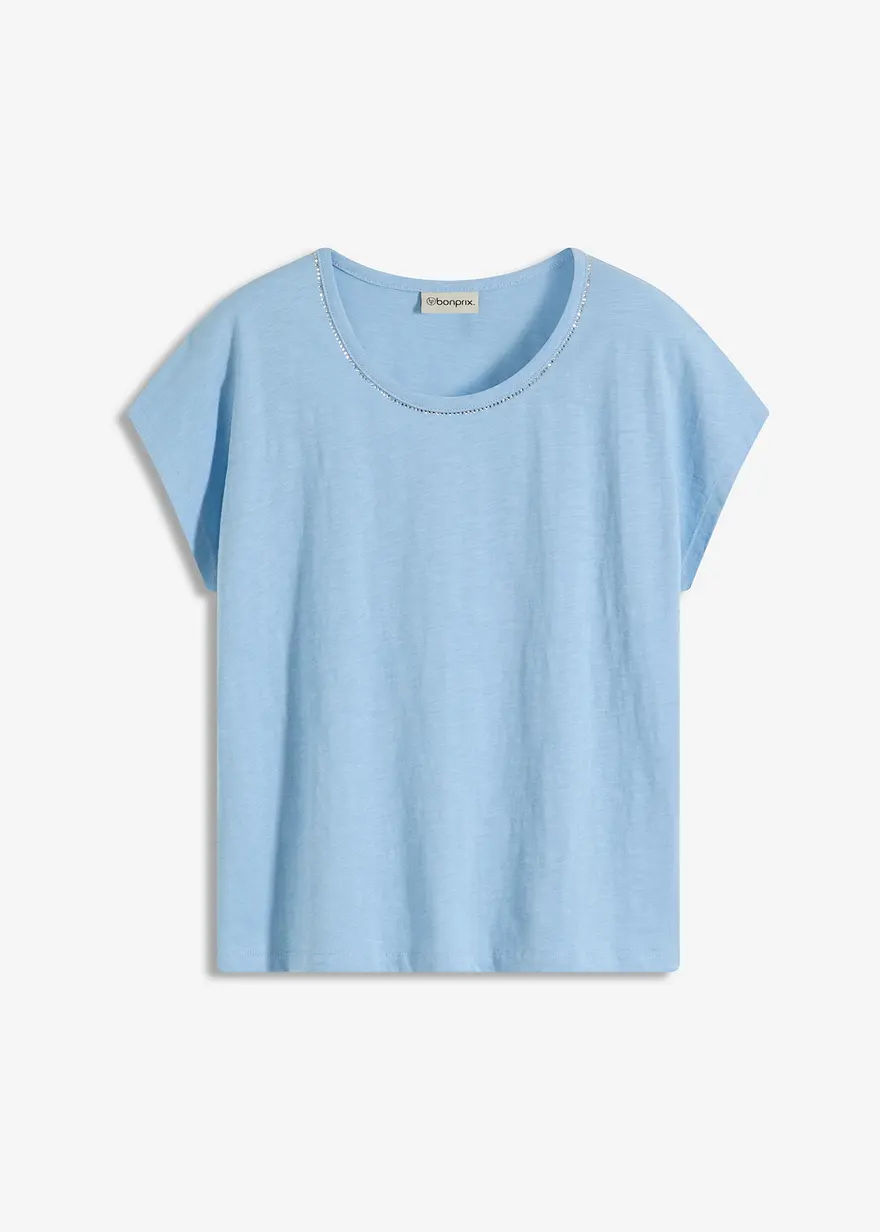 Shirt in Leinenoptik in blau von vorne - bonprix