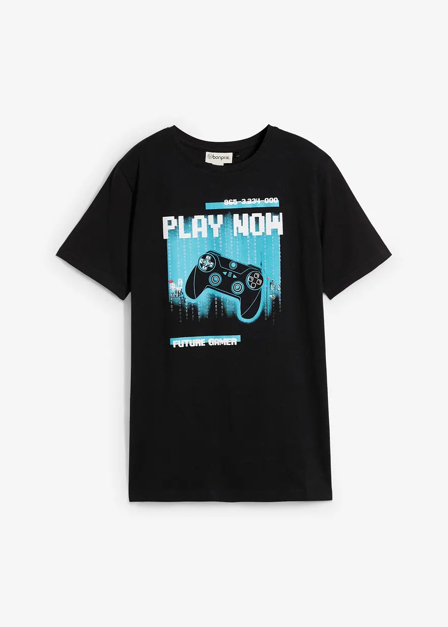T-Shirt aus reiner Bio-Baumwolle in schwarz von vorne - bonprix