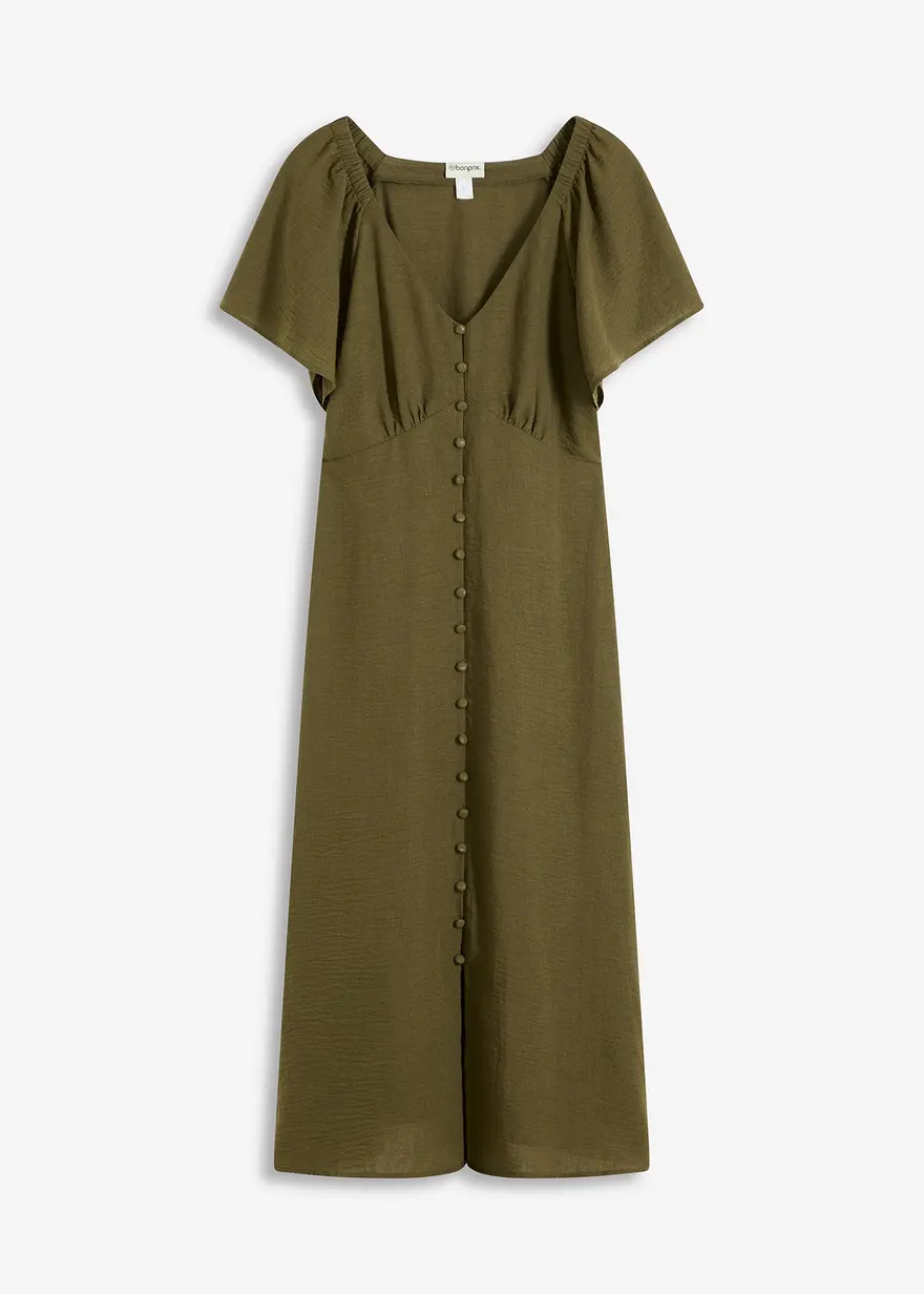 Midikleid in Leinen-Optik in grün von vorne - bonprix