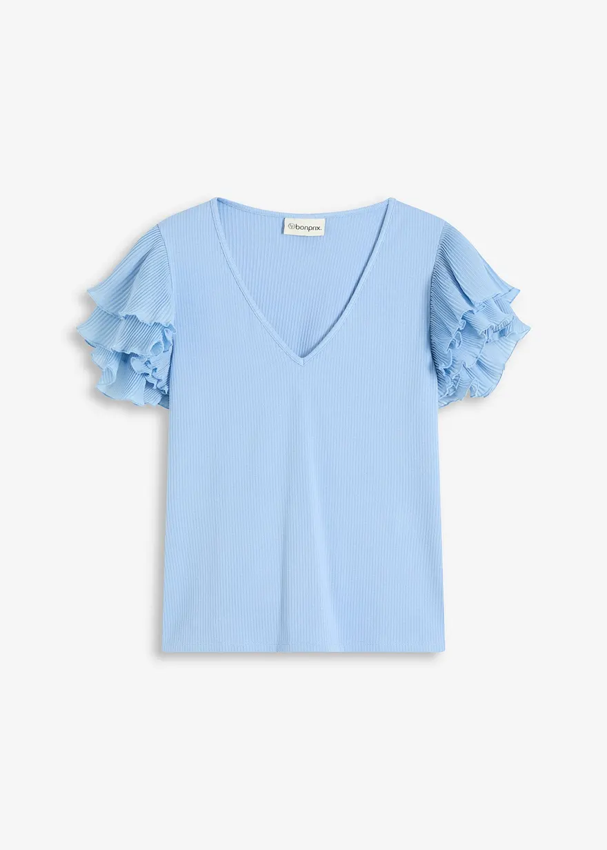 Shirt mit Volants in blau von vorne - bonprix