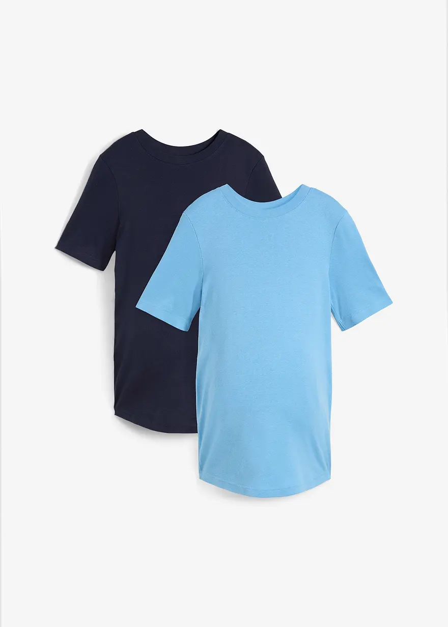 Gerippte Umstandsshirts aus reiner Bio-Baumwolle (2er Pack) in blau von vorne - bonprix