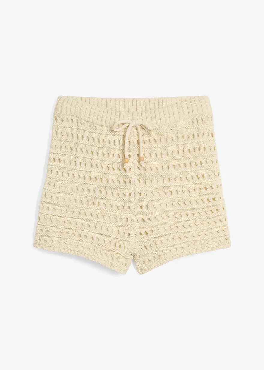 Kurze Strickshort, gefüttert in beige von vorne - bonprix
