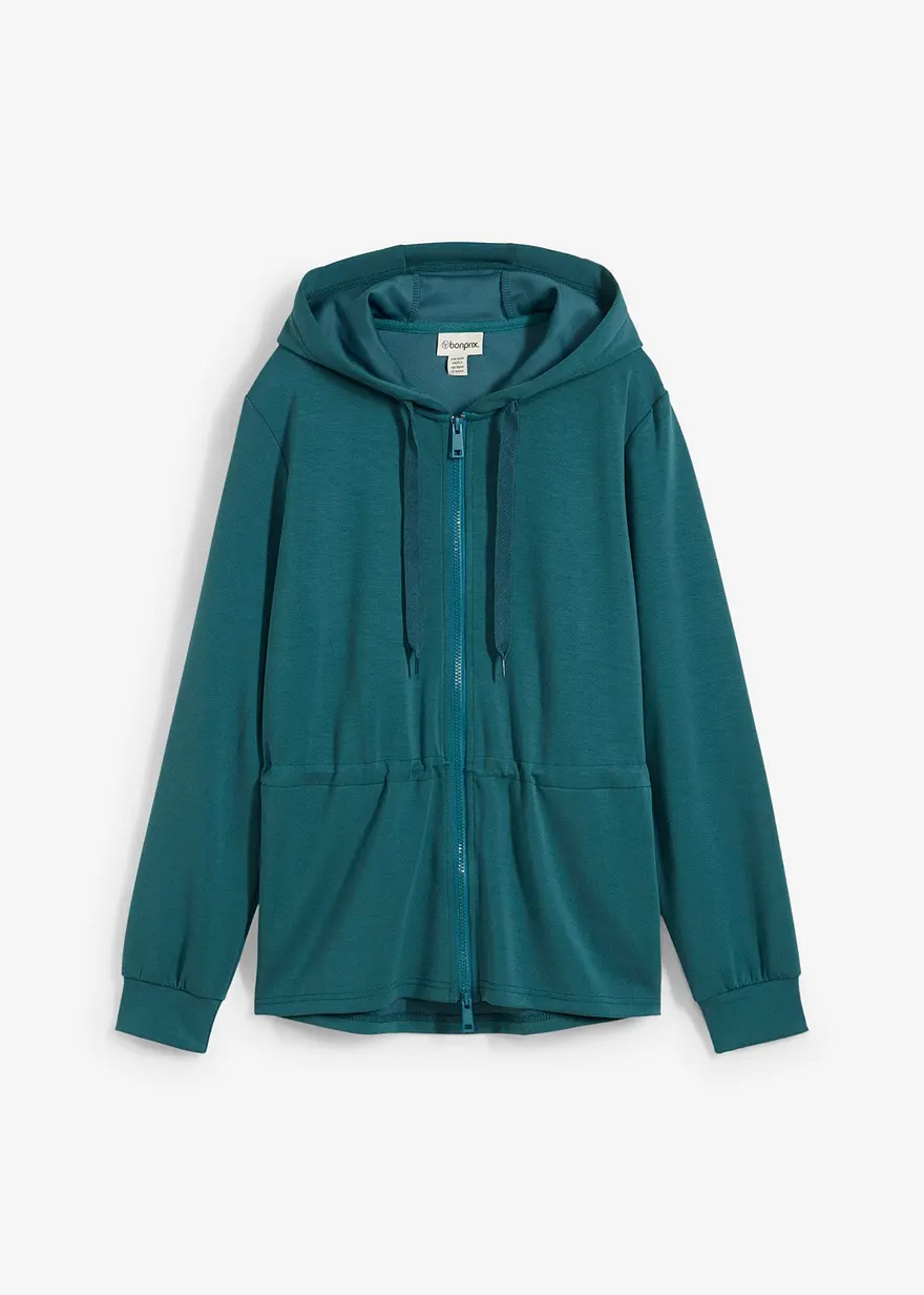 Kapuzen-Sweatjacke mit Elastik in petrol von vorne - bonprix
