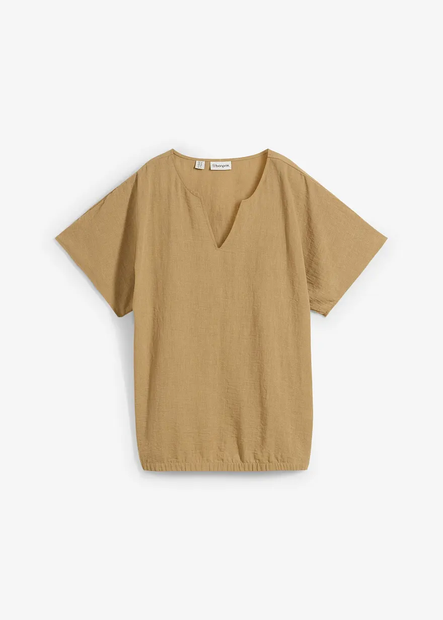 Oversize-Bluse mit Elastiksaum in braun von vorne - bonprix