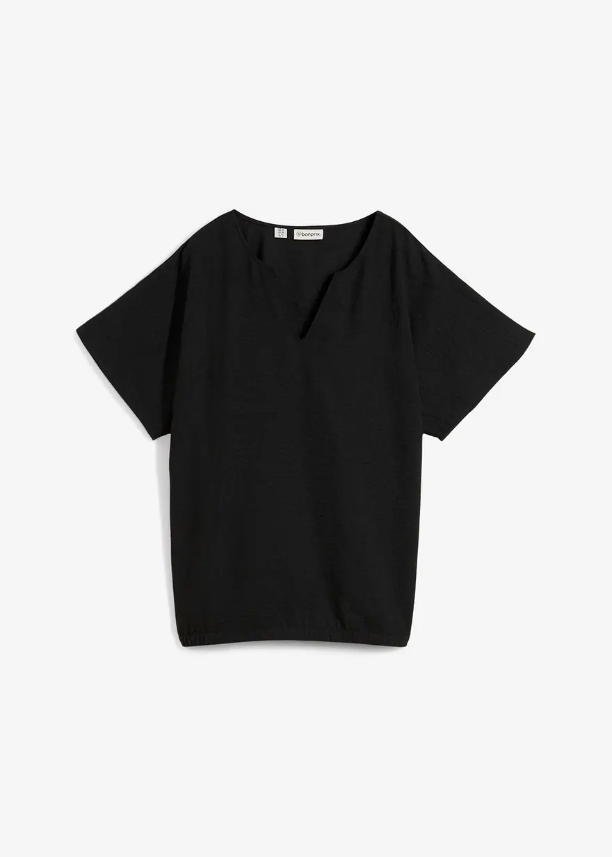 Oversize-Bluse mit Elastiksaum in schwarz von vorne - bonprix