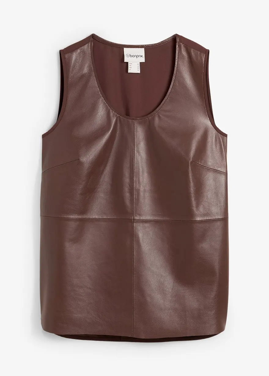 Tanktop mit Vorderseite aus Lammnappa-Leder in braun von vorne - bonprix