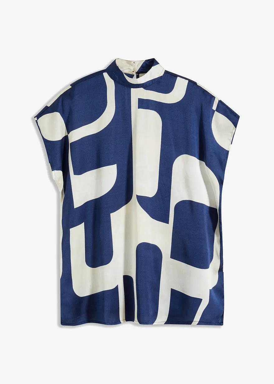 Tunikabluse aus Satin in blau von vorne - bonprix