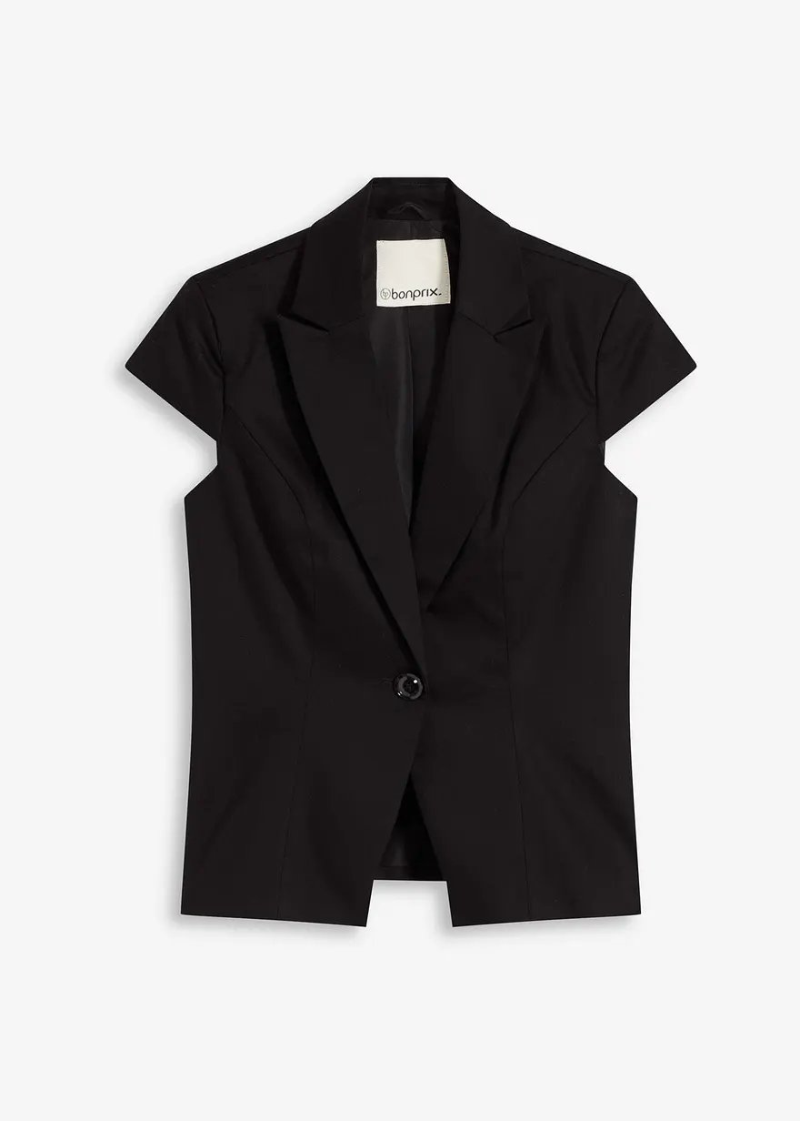 Kurzarm Blazer aus Baumwollsatin in schwarz von vorne - bonprix
