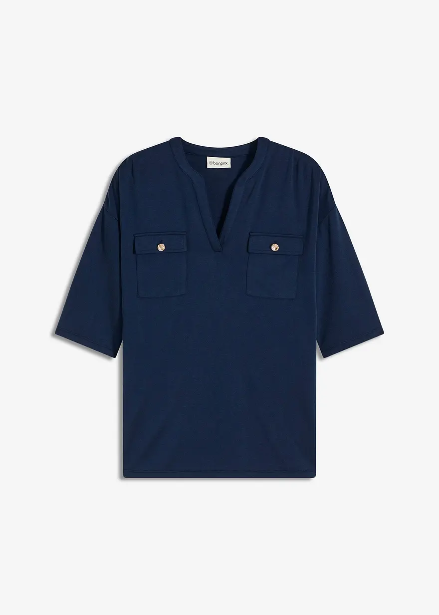 Viskose Shirt-Tunika in blau von vorne - bonprix