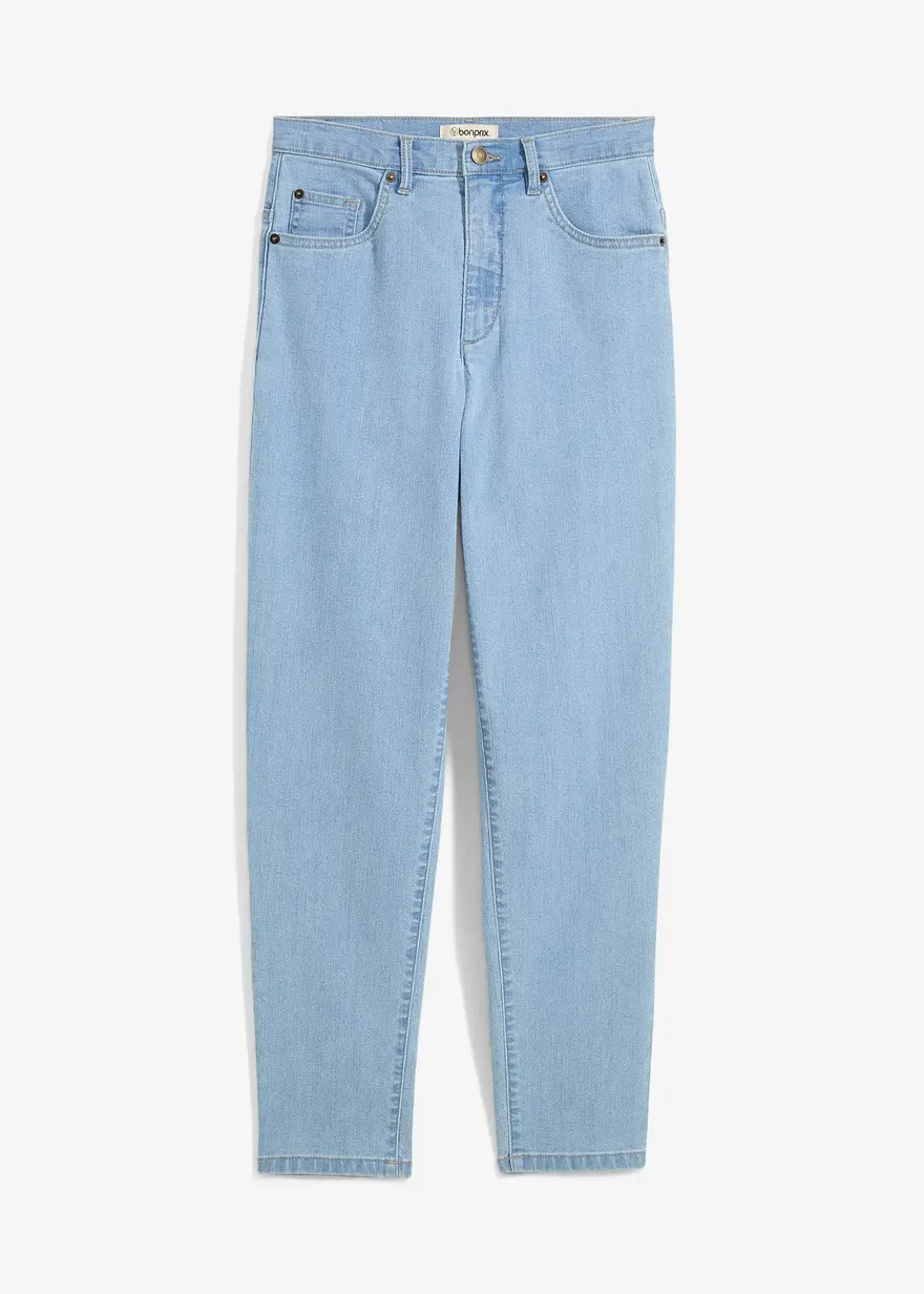 Mom Jeans High Waist, Stretch in blau von vorne - bonprix