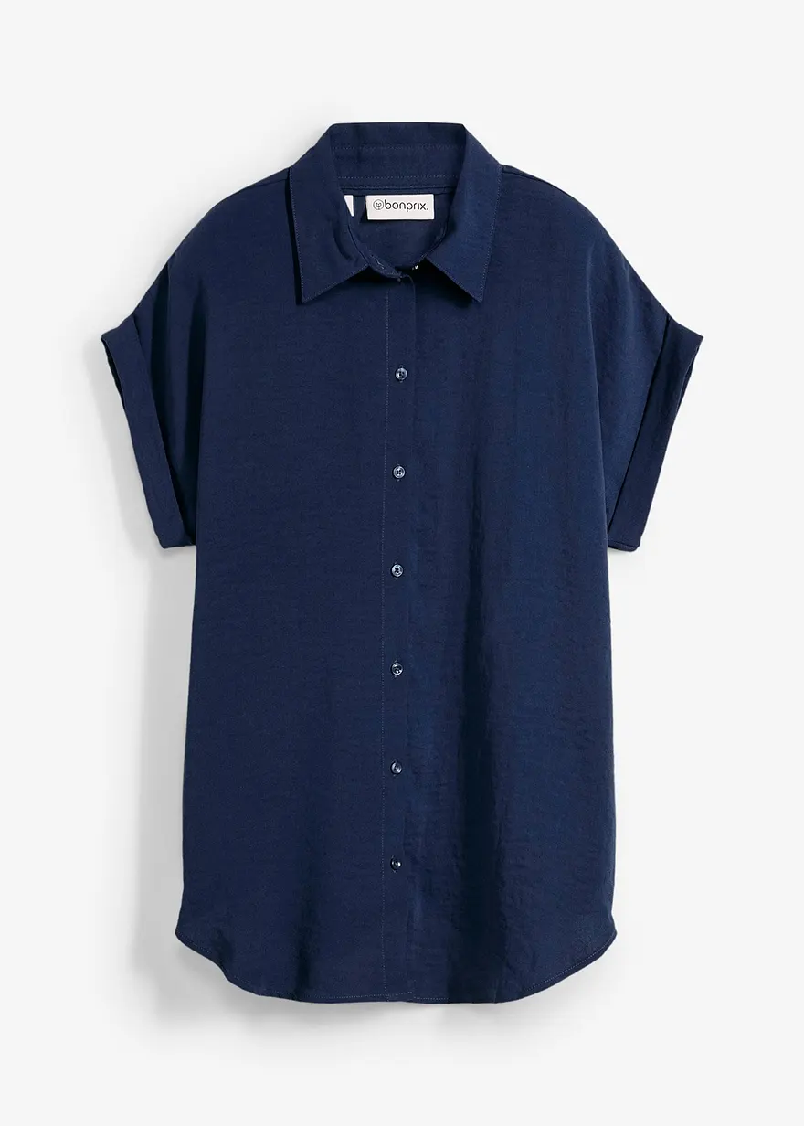 Kurzarmbluse mit recyceltem Polyester in blau von vorne - bonprix