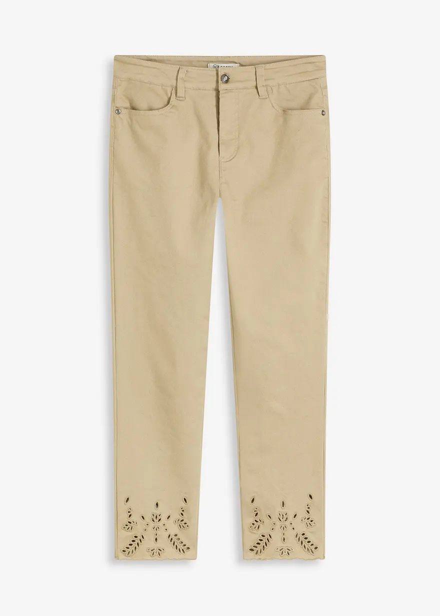 Stretchhose mit Lochstickerei in grün von vorne - bonprix