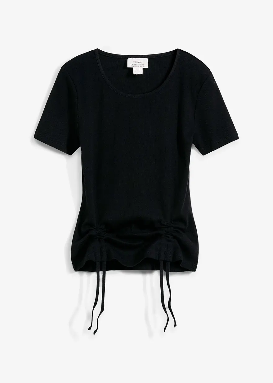Rippshirt aus reiner Bio-Baumwolle in schwarz von vorne - bonprix