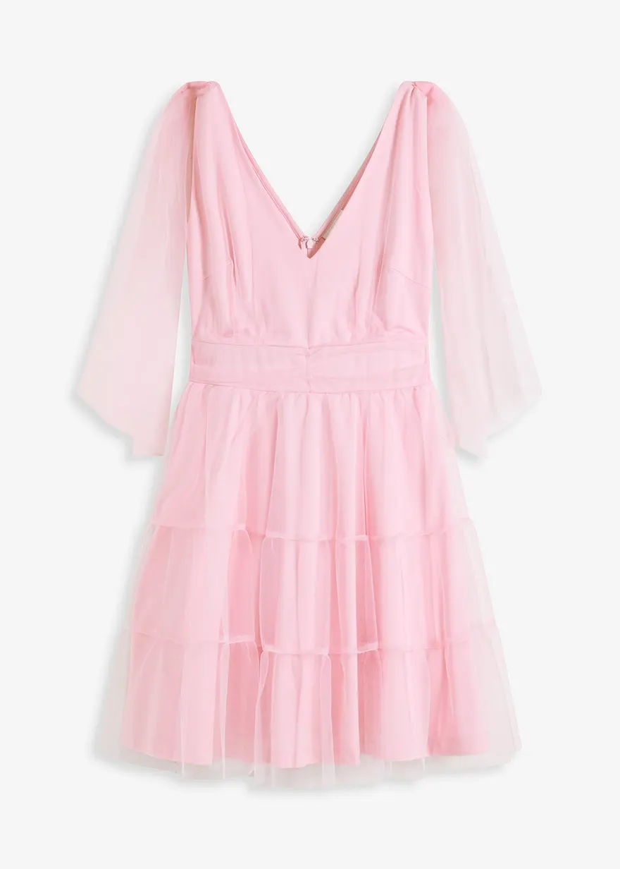 Minikleid aus zartem Tüll mit Schleifen-Details in rosa von vorne - bonprix