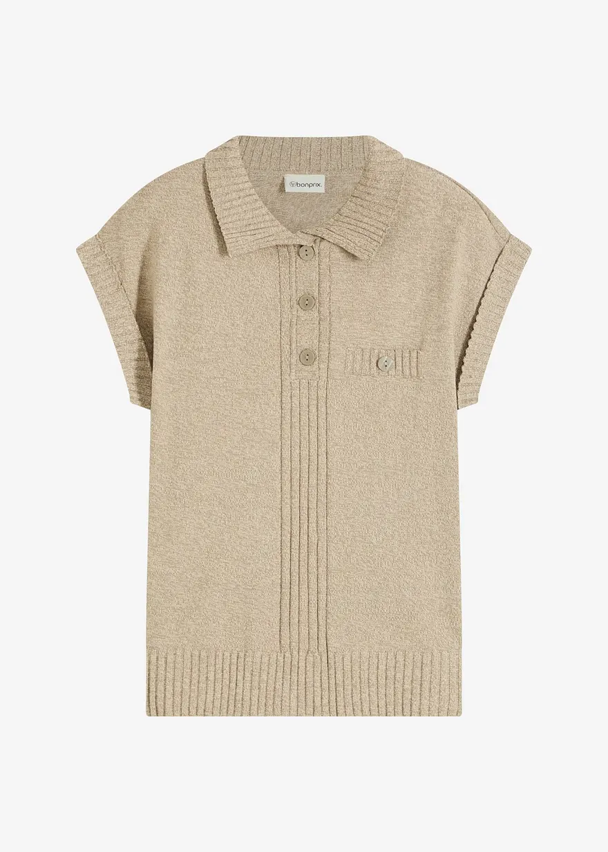 Polo-Pullover mit Baumwolle in grün von vorne - bonprix
