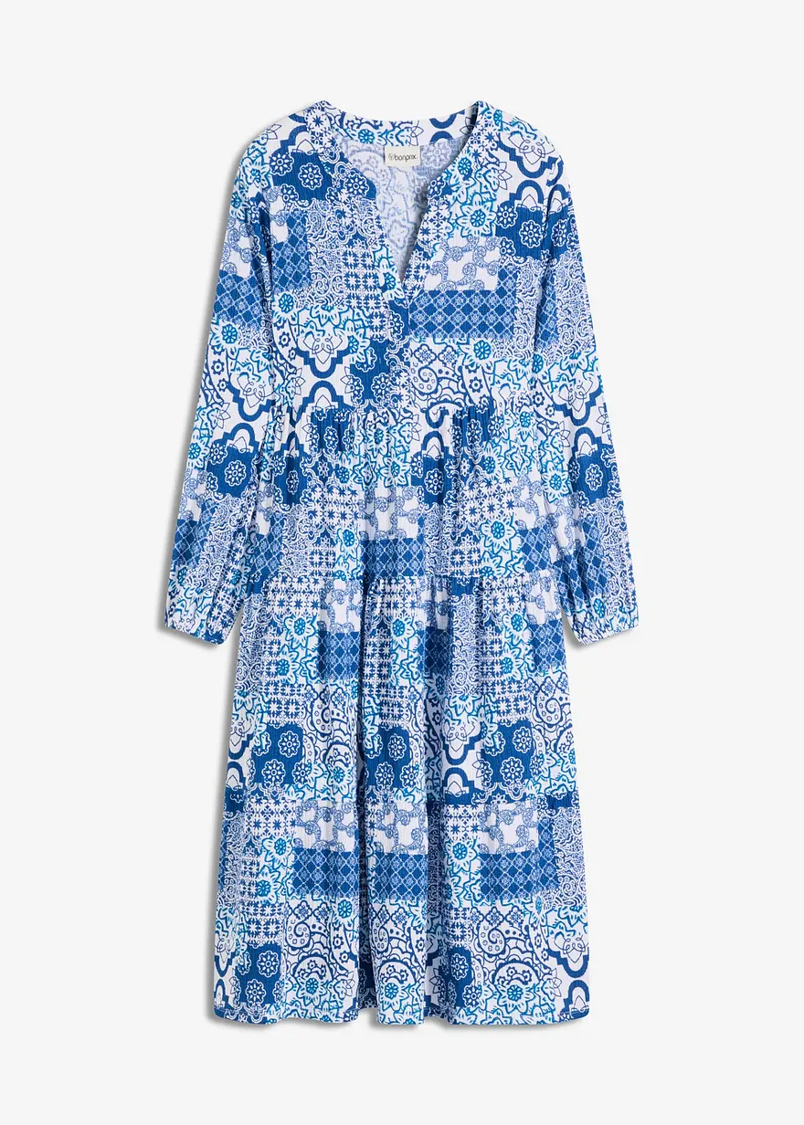 bedrucktes Tunika-Kleid in blau von vorne - bonprix