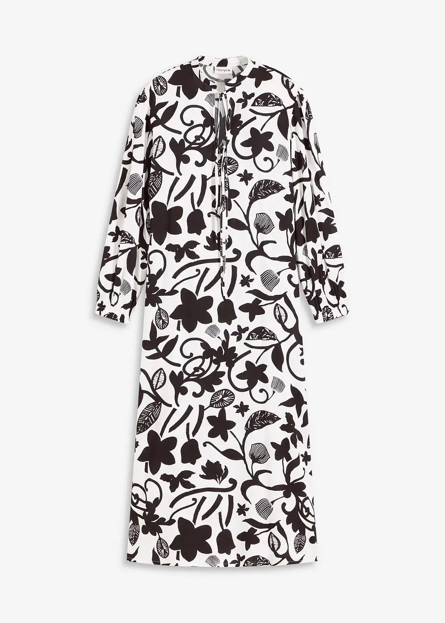 Kaftan-Kleid aus fließender Viskose in schwarz von vorne - bonprix