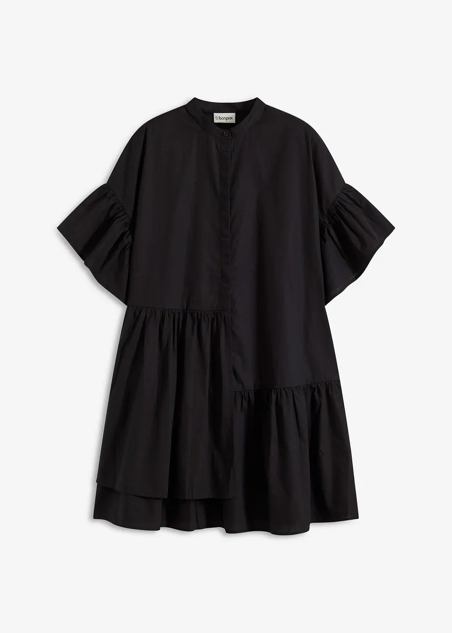 Tunika-Kleid aus reiner Bio-Baumwolle in schwarz von vorne - bonprix