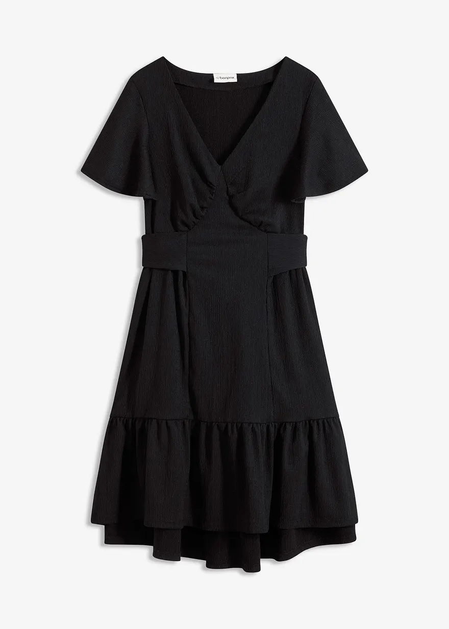 Jerseykleid aus leichtem Crêpe mit Flügelärmel in schwarz von vorne - bonprix