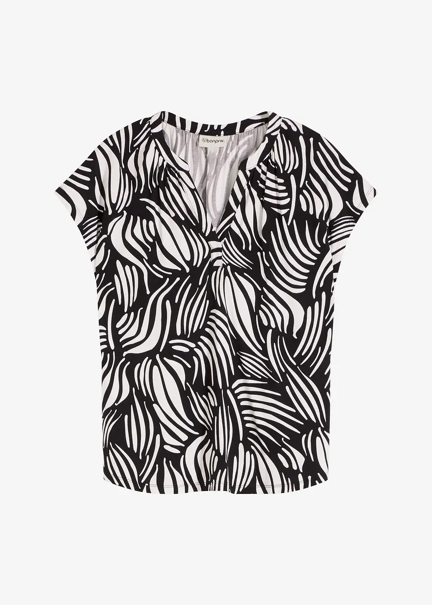 Henleyshirt aus softem Viskose-Mix in schwarz von vorne - bonprix