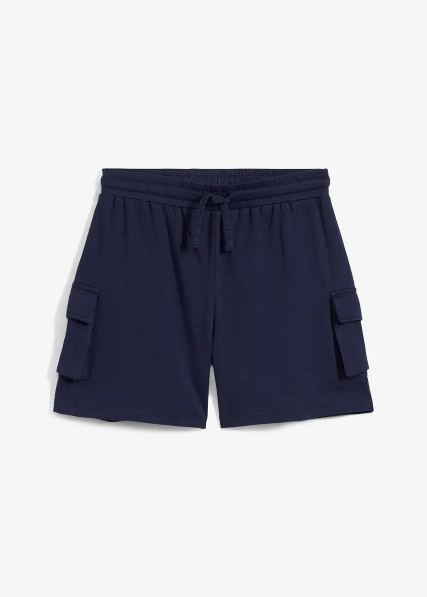 Sweat-Cargoshorts aus Bio-Baumwolle in blau von vorne - bonprix