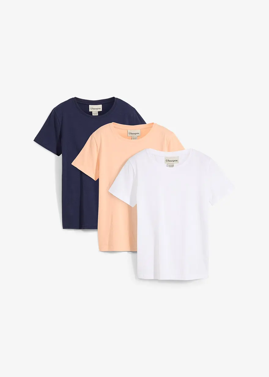T-Shirt aus reiner Bio-Baumwolle (3er Pack) in blau von vorne - bonprix