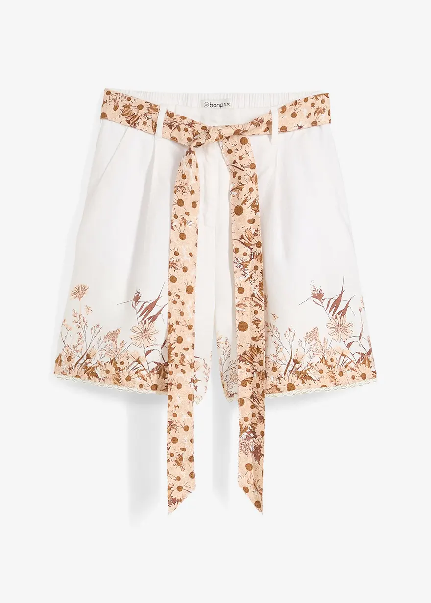 Shorts aus reinem Leinen mit floralem Druck in weiß von vorne - bonprix