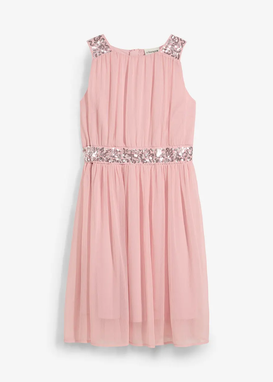 Chiffonkleid mit Paillettenband in rosa von vorne - bonprix