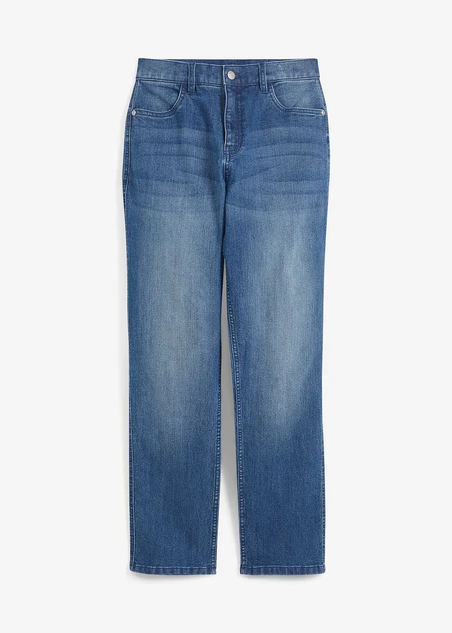 Loose-Fit Stretch-Jeans, Straight in blau von vorne - bonprix