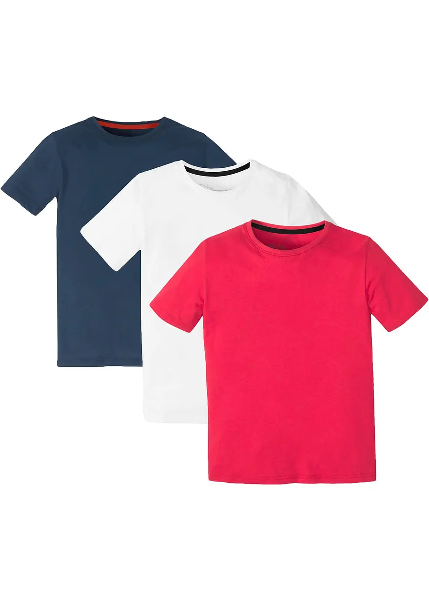 Jungen Basic T-Shirt aus  Bio-Baumwolle (3er Pack) in weiß von vorne - bonprix