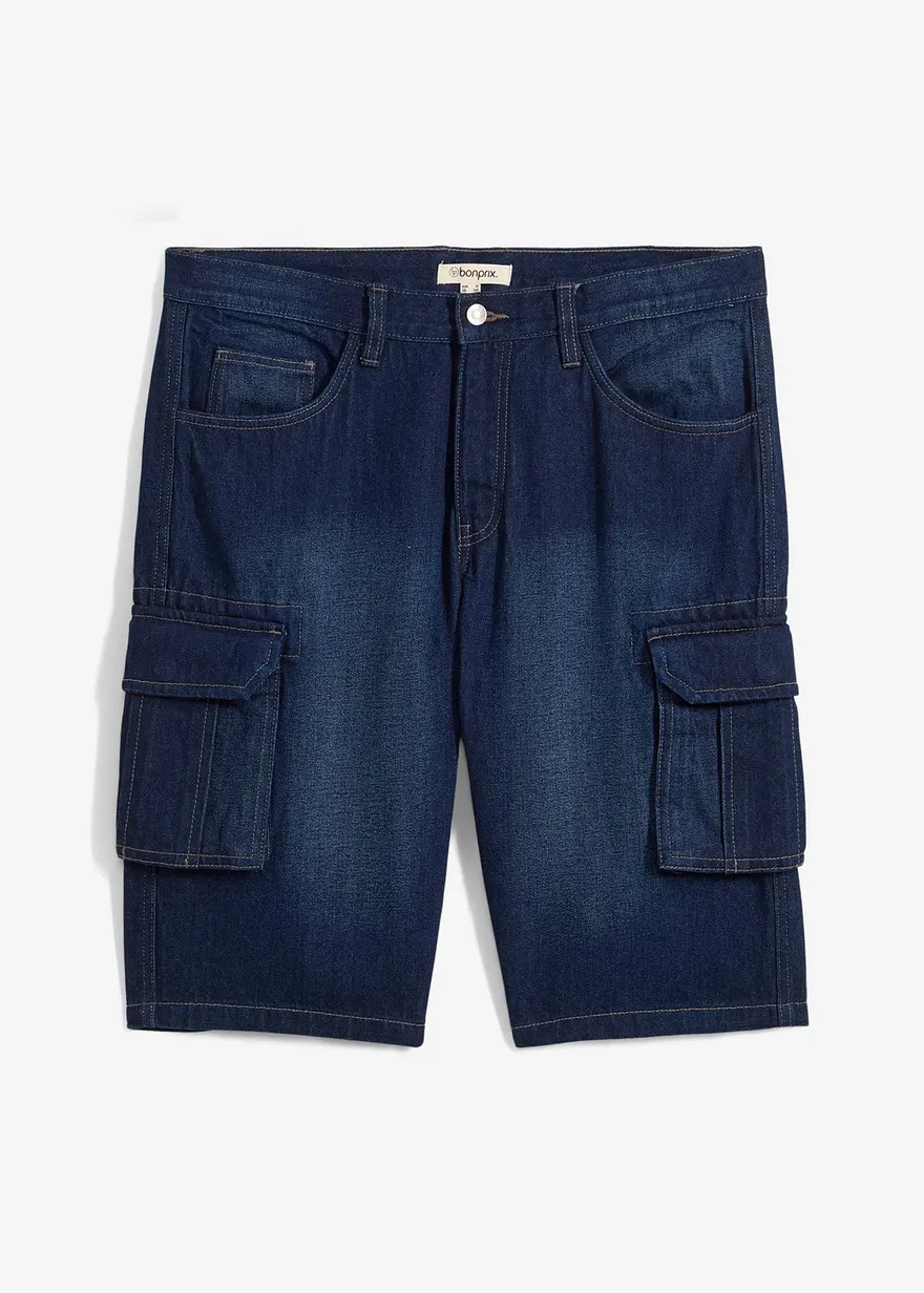 Cargo-Jeans-Longbermuda, Relaxed Fit in blau von vorne - bonprix
