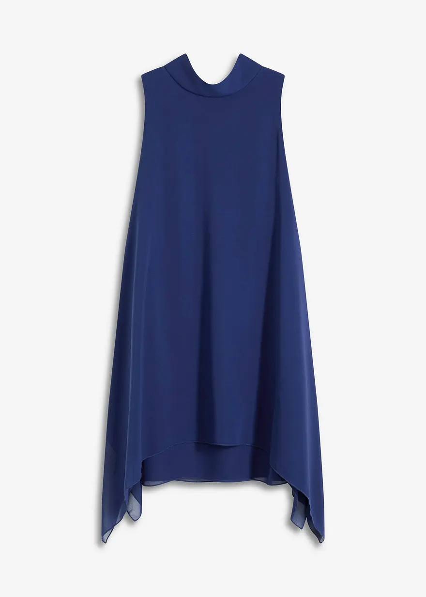 Chiffonkleid mit Schalkragen in blau von vorne - bonprix