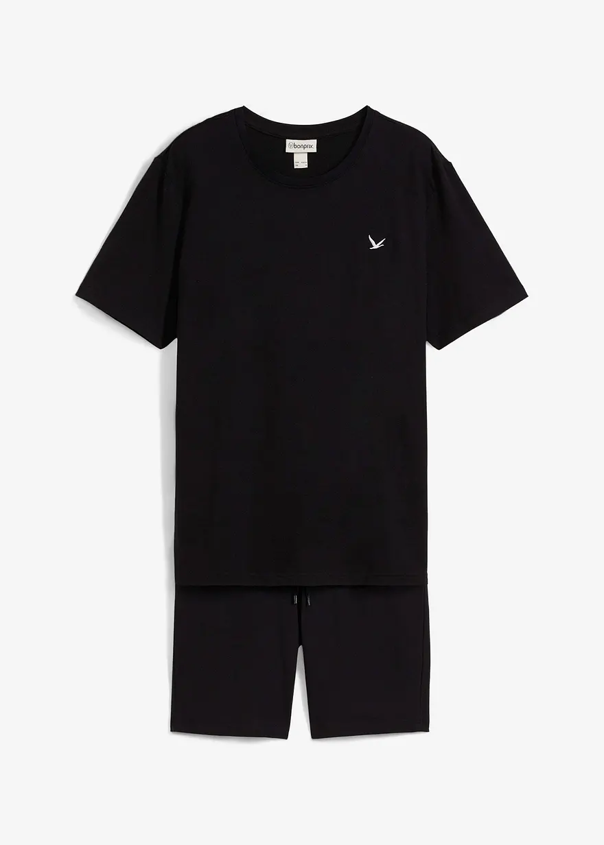 T-Shirt und Shirt-Bermuda (2-tlg.Set) aus reiner Bio-Baumwolle in schwarz von vorne - bonprix