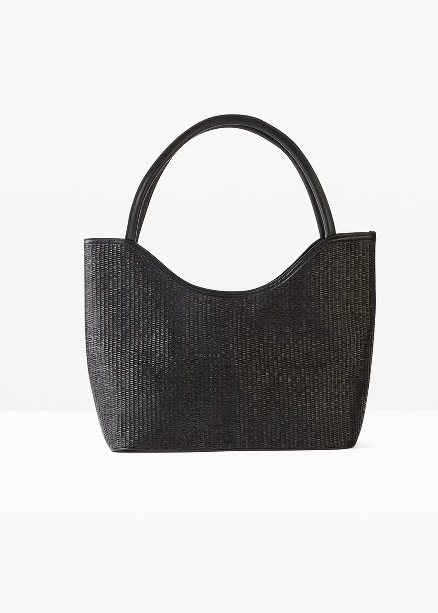 Shopper in Strohoptik in schwarz von vorne - bonprix