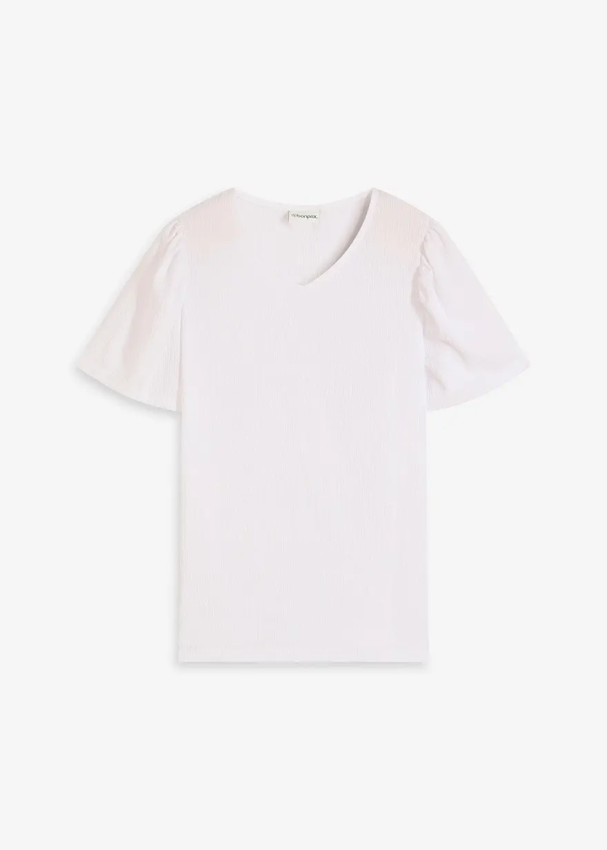 Shirt aus strukturiertem Crêpe in weiß von vorne - bonprix