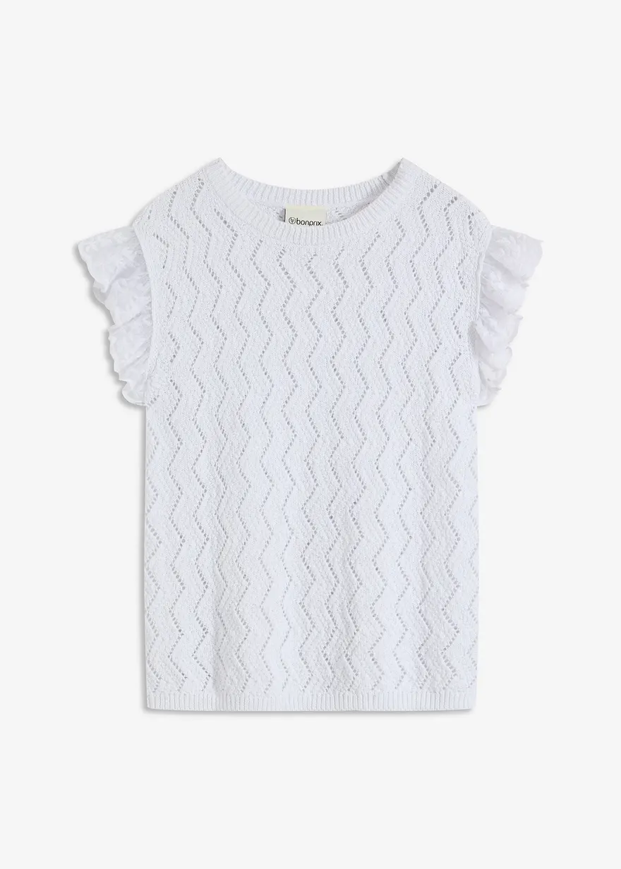 Stricktop in Häkeloptik mit Spitze in weiß von vorne - bonprix