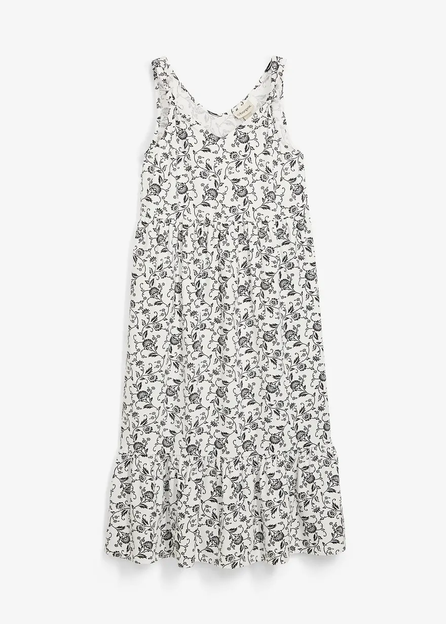 Maxikleid aus elastischem Bio-Baumwoll-Mix in schwarz von vorne - bonprix