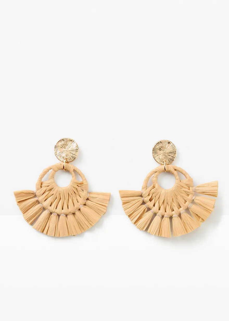 Ohrstecker in Strohoptik in beige von vorne - bonprix