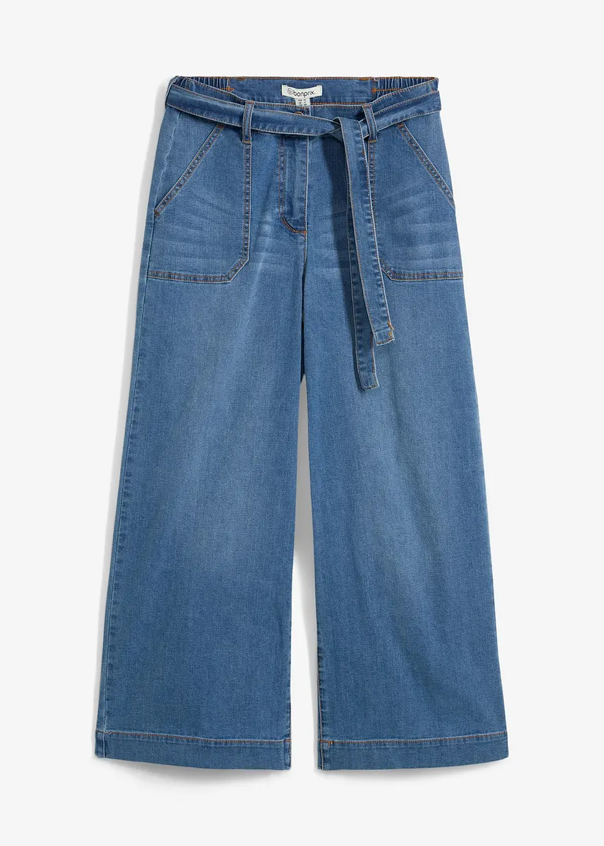 Wide-Leg-Jeans High Waist, Bequembund cropped in blau von vorne - bonprix