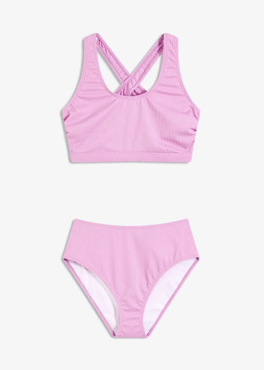 Gerippter Bustier-Bikini (2-tlg.Set) in lila von vorne - bonprix