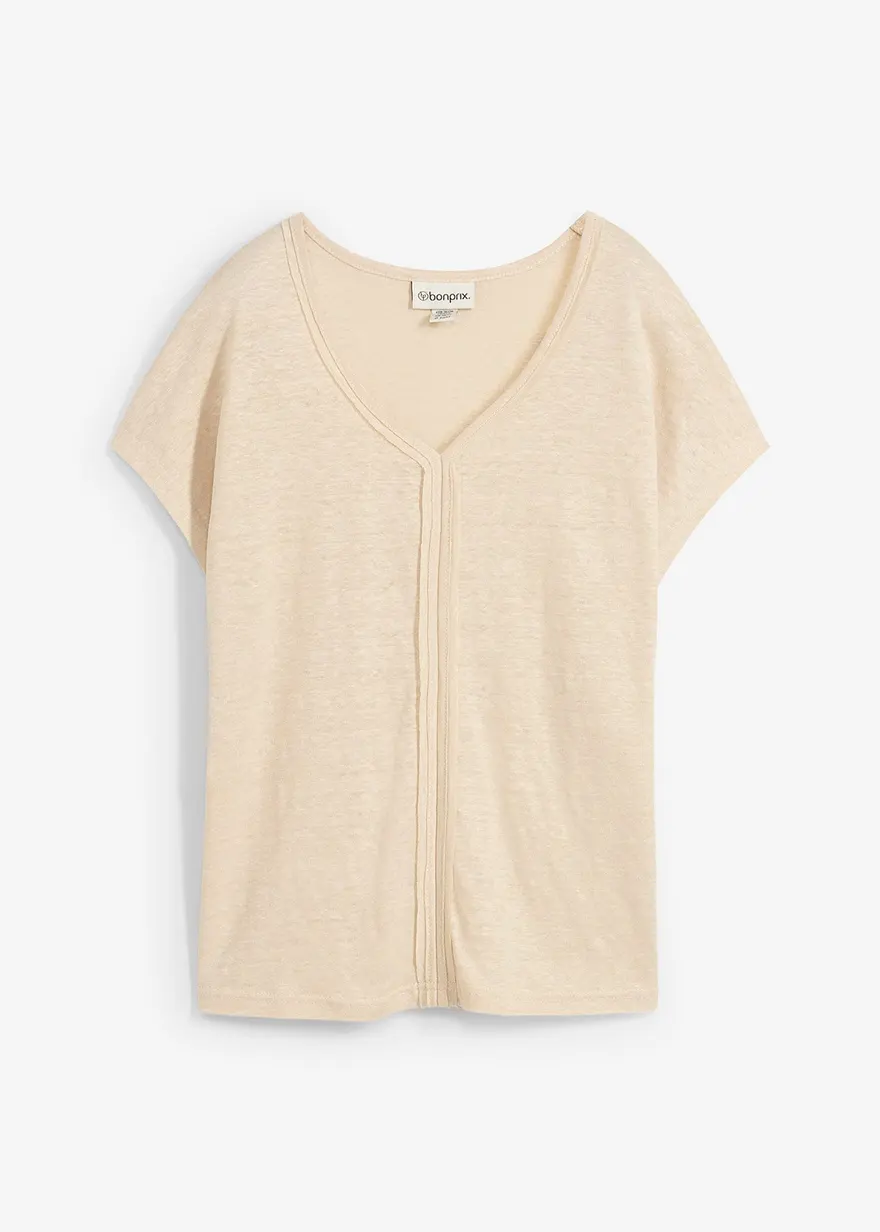 Shirt aus reinem Leinen in beige von vorne - bonprix