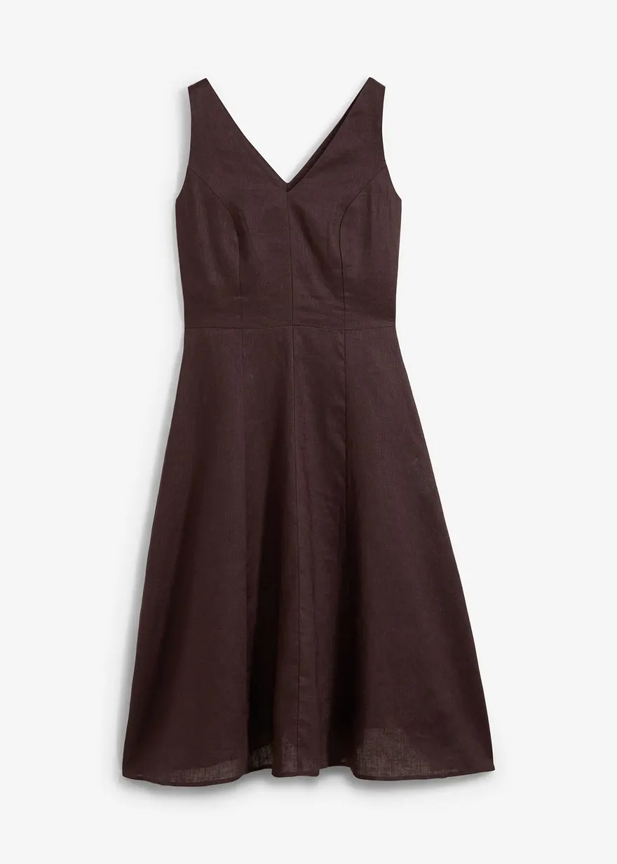 Midikleid aus reinem Leinen in braun von vorne - bonprix