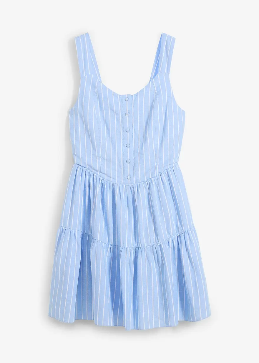 Minikleid aus luftigem Leinen-Mix in blau von vorne - bonprix