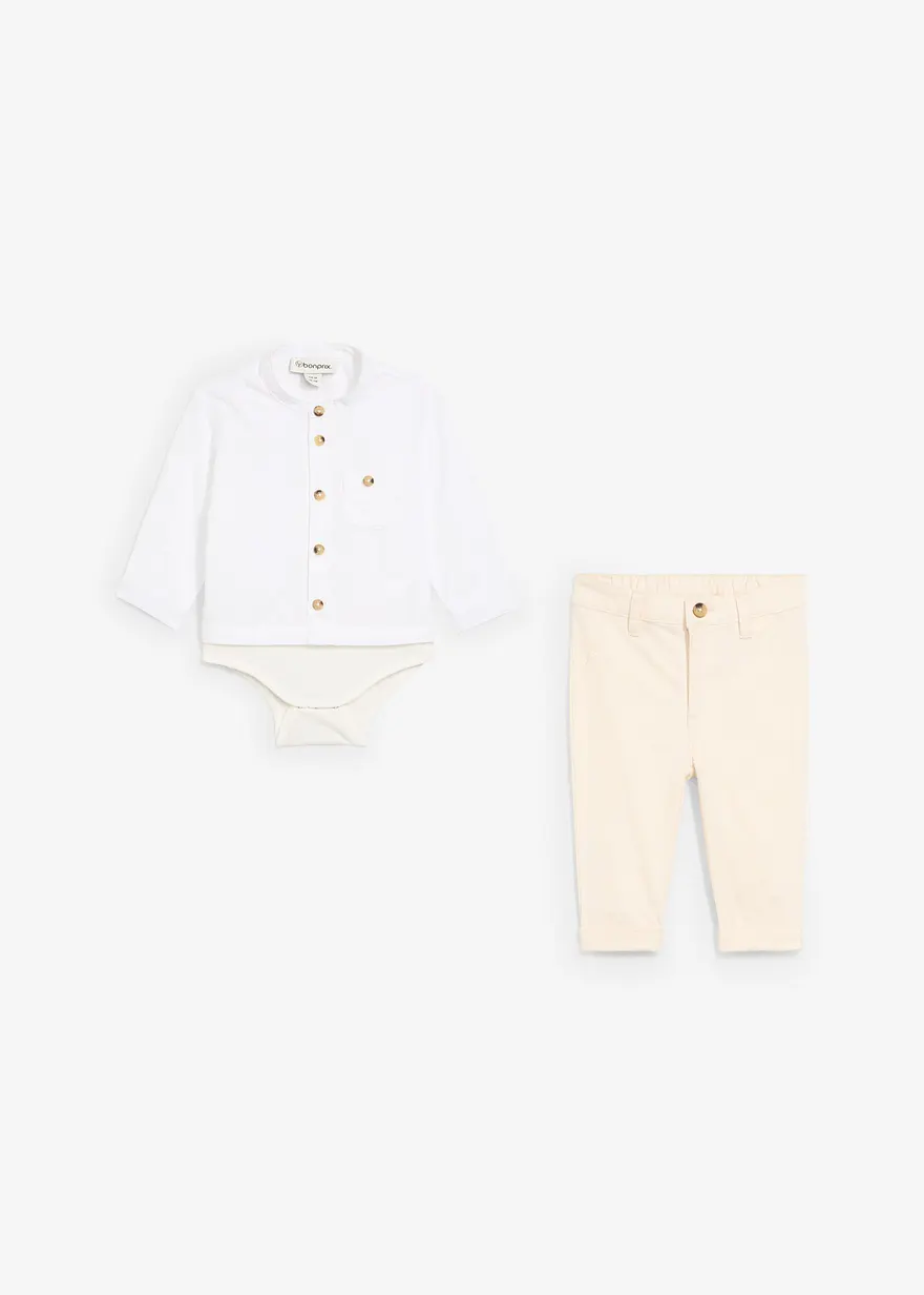 Body-Hemd und Chinohose aus reiner Baumwolle (2-tlg.Set) in weiß von vorne - bonprix
