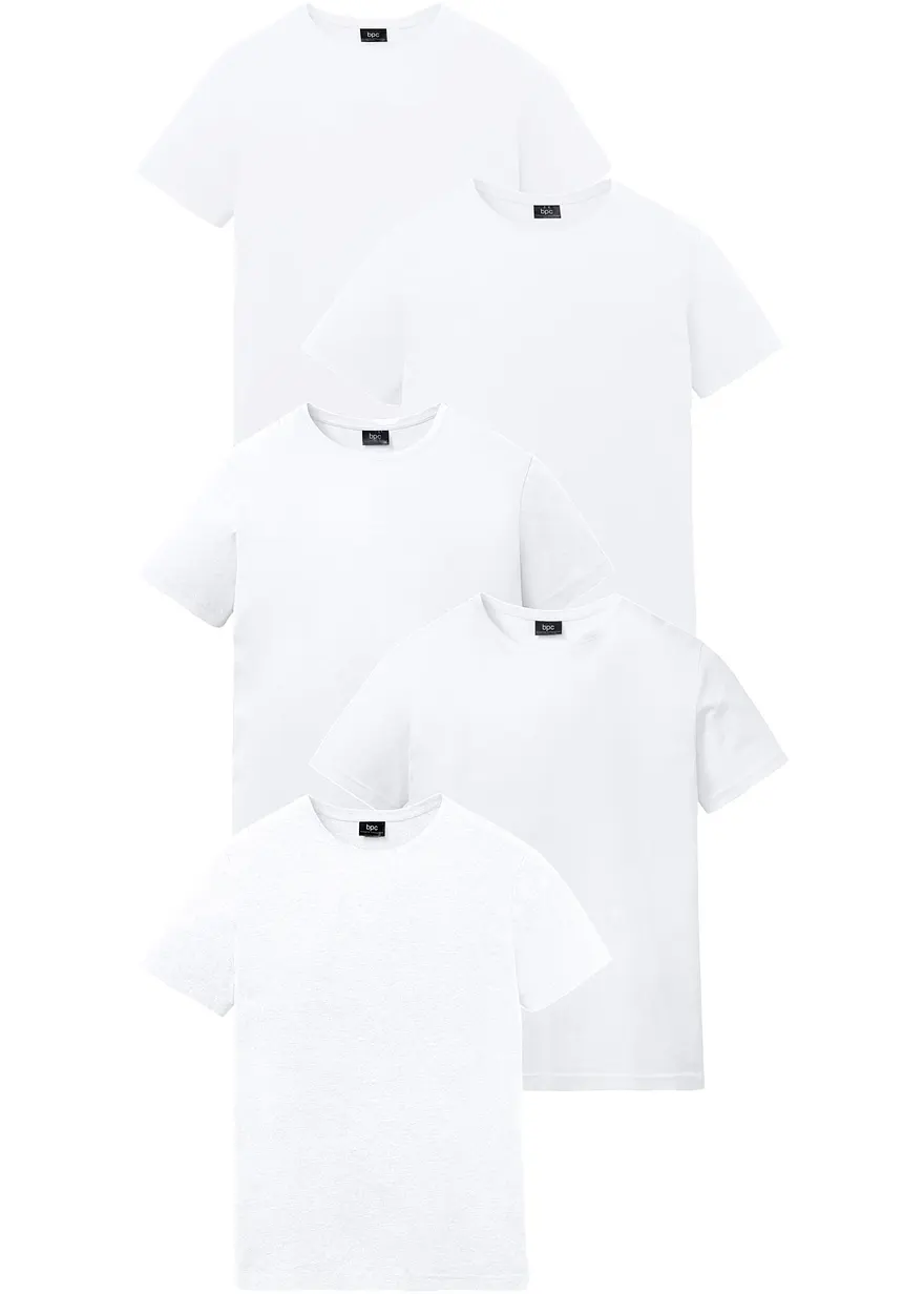 T-Shirt (5er Pack) in weiß von vorne - bonprix