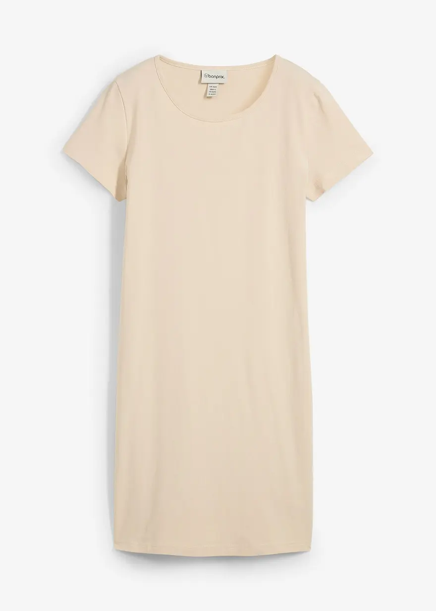 Jerseykleid aus Bio-Baumwolle mit Stretch in beige von vorne - bonprix